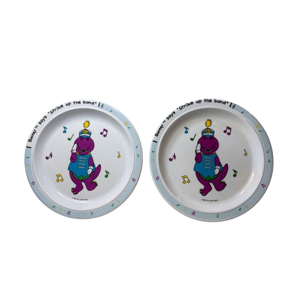 Vintage 90s Barney "Strike Up The Band" Plastic Plates Set Of 2 Kids Dinnerware
